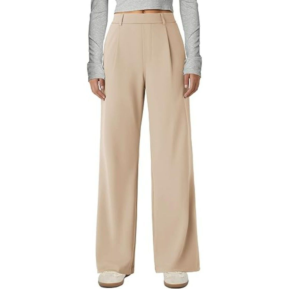 Gracyoga Women's Wide Leg Pants X-LARGE Beige Stretchy High Waisted Trousers